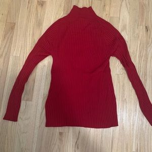 Red ribbed faux neck long sleeve